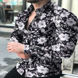 Men's Casual Shirts Long Sleeve Shirt Single Button Versatile 3D Flower Print High Quality S-3XLMen's Men'sMen's