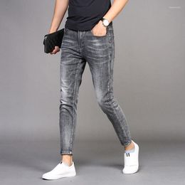 Men's Jeans Denim Men's Trendy Brand Slim Feet Casual Long Pants Korean Summer Thin Section Smoky Grey Teenager Pencil