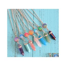 Pendant Necklaces Fish Scale Hexagonal Pointed Reiki Natural Stones Turquoise Pink Quartz Pillar Charms Necklace For Women Men Gift Dhlli