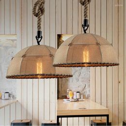 Pendant Lamps American Country Flax Linen Lights Retro Modern And Stylish Chandelier Living Room Bedroom Dining Den Hallway