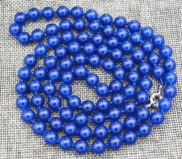 Chains 36" Necklace 6/8/10mm Blue Sapphire Round Gemstone Beads