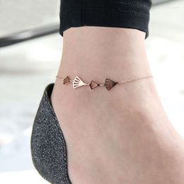 Anklets YUN RUO 2023 Fashion Fan Shape Anklet Chain For Woman Girl Party Gift Rose Gold Colour 316L Stainless Steel Jewellery Never Fade