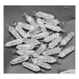 Charms Sier Wire Natural Stone White Crystal Hexagonal Healing Reiki Point Pendants For Jewellery Making Carshop2006 Drop Delivery Fin Dhgja