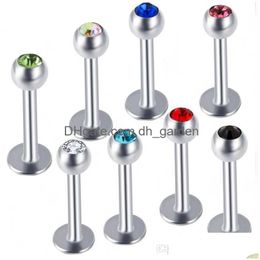 Labret Lip Piercing Jewelry Charisma 316L Surgical Steel Ball Crystal Bar Ring Labret Stud Tongue Tragus Mix 10 Colors 100P Dhgarden Dh26U