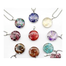 Pendant Necklaces Stainless Steel Chain Gravel Stone Round Glass Pink Quartz Crystal Agates Turquoises Malachite Necklace Drop Deliv Dhjqz