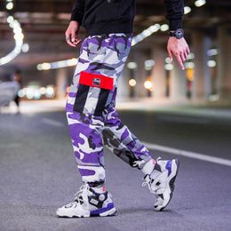 Men's Pants Purple Camouflage Men Straps Cargo Multi Pockets Baggy Harem Jogger Hip Hop Male Casual Streetwear Trousers Mens