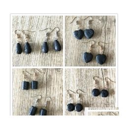 Dangle Chandelier 4Styles Water Drop Heart Black Lava Stone Earrings Necklace Diy Aromatherapy Essential Oil Diffuser Earings Jewe Dhxjn