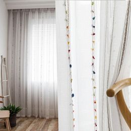 Curtain Fresh White Tulle Curtains Nordic Bedroom French Wave Window Yarn Balcony Gauze Shade Embroidery Striped Screen