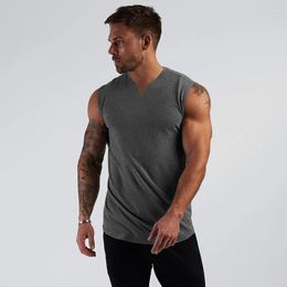 Men's Tank Tops Mens Gym Clothing Cotton V Neck Bodybuilding Top Men Workout Sleeveless T Shirt Sportswear Running Vests Fitness Singlets