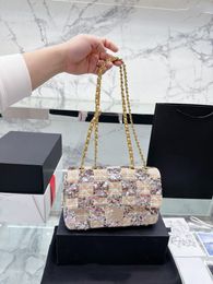 Sequin Classic 19 Flap Bags Colorful Multicolor Laser Genuine Leather Handbags Gold Metal Chain Crossbody Bag Luxurys Designer Shoulder Bag