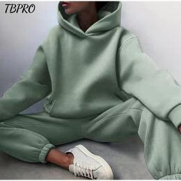 Women's Two Piece Pants Women's Tracksuit Casual Solid Long Sleeve Hooded Sport Suits Autumn Warm Hoodie Sweatshirts And Long Pant Fleece Two Piece Sets 230217