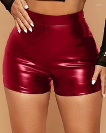 Women's Shorts Women's 2023 Spring Fashion Pu Leather Sexy High Waist Plain Above Knee Skinny Daily Woman Clothes