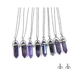 Pendant Necklaces Reiki Healing Jewellery Amethyst Natural Stone Hexagonal Amethysts Quartz Crystal Pendum Chakra Stainless Yydhhome D Dhndq