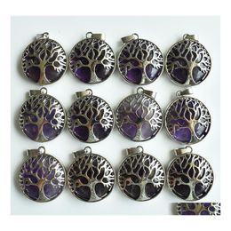 Charms Natural Stone Tree Of Life Amethyst Pendants Chakras Gem For Jewellery Accessories Necklace Marking Drop Delivery Findings Compo Dhizn