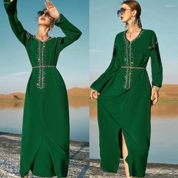 Ethnic Clothing Muslim Dubai Abaya Hand-Stitched Diamond Dress Middle East Arab Islamic Light Luxury Kimono Kaftan Caftan Robe Jilbab Party