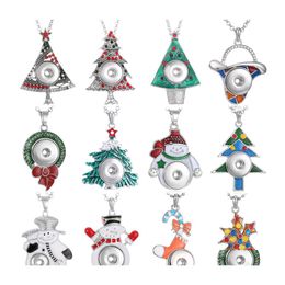 Pendant Necklaces Christmas Series Tree Snowman Snap Button Necklace Fit 18Mm Snaps Buttons Jewelry For Women Mom Gift Yydhhome Drop Dhqtq