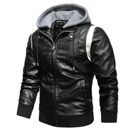 Men's Jackets Motorcycle Jacket Men Outwear Fashion Waterproof Biker Warm For Hooded 2023 Autumn Winter PU Leather