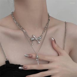 Chains Korean Fashion Two Layer Magnetic Bufferfly Necklace For Women Girls Gothic Punk Rose Pendant Necklaces Party Gift Jewellery