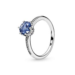 Blue Sparkling Crown RING with Original Box for Pandora Authentic Sterling Silver Wedding designer Jewellery For Women Girlfriend Gift CZ Diamond Rings Set