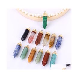 Charms Natural Stone Gold Plating Hexagonal Prism Healing Crystal Pendants For Diy Earrings Necklace Jewelry Making Drop Delivery Fi Dh0Wj