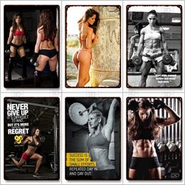 Sexy Muscle Girl art painting Metal Print Plates Gym Motivation Fitness Metal Tin Posters Pub Bar Sign Man Cave Wall Decor Metal Tin Plaques signs size 30X20CM w02