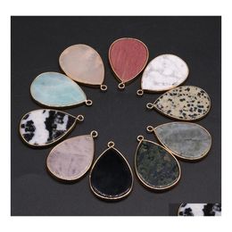 Charms Waterdrop Healing Labradorite Semiprecious Stone Turquoise Bed Wooden Quartz Crystal Pendant Diy Necklace Women Fashi Yydhhom Dht1Q