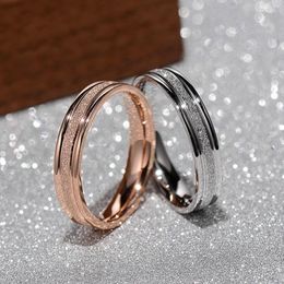 Wedding Rings Rose Gold Stainless Steel Frosted Curved Large Size Ring Colour 6mm Wide Simple Geometric Type For Women