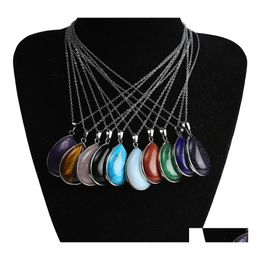 Pendant Necklaces Water Drop Natural Stone Opal Crystal Necklace Chakra Healing Jewellery For Women Men Carshop2006 Delivery Pendants Dh8D9