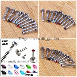 Labret Lip Piercing Jewelry 100Pcs Internally Thread Labret Chin Ring Bar Tragus Bars 1.2X6/8/10X2Mm Nose Eyebrow Body Drop Dhgarden Dhh9S