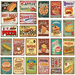 Hot Dogs Burgers Pizza Metal Tin Signs Bar Wall Decoration Tin Sign Vintage Food Metal Signs Home Decor Painting Plaques Art Poster Restaurant Decor Size 30X20CM w01