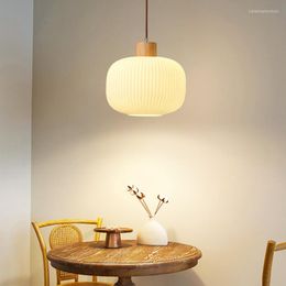 Pendant Lamps Nordic Log Glass LED E27 Lights Japanese Dining Table Lamp Home Decoration Living Room Restaurant Chandelier