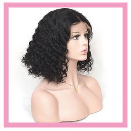 Brasilianisches menschliches Haar 13x4 Spitzenfront Bob Perücke Deep Wave 10-18inch lockig 150% 180% 210% Dichte natürliche Farbe