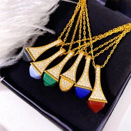 Pendant Necklaces Top Quality Pagodas Style Necklace 6 Kinds Of Color Green Red Blue Purple Triangle Malachite For Women