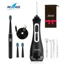 Toothbrush Seago Rechargeable Electric Toothbrush with Water Flosser Adults Sonic Tooth Brush Oral Dental Irrigator White BlackHome Gift 230217