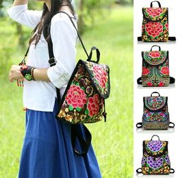 School Bags Vintage Embroidery Womens Ethnic Canvas Drawstring Shoulder Bag Small Backpacks Teenage Girls Mochilas Escolares Femininas