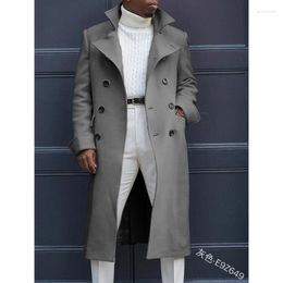 Men's Trench Coats Men Coat Spring Solid Colour Pocket Cardigan Loose Large Long Sleeve Double Breasted Turn-down Collar