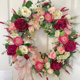 Decorative Flowers Spring Wreath For Front Door Valentine's Day Artificial Peony Rose Flower Home Decor Window Outdoor Wedding Party