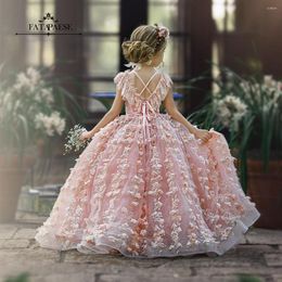 Girl Dresses FATAPAESE Flower Dress A-line Skirt With Three Dimensional Petals Scattered All Over The Gown And Embroidered Vines Lace Up