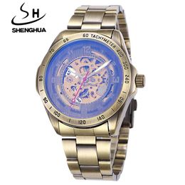 Wristwatches Shenhua Luxury Men Watches Fashion Vintage Automatic Self-wind Mechanical Gear Skeleton