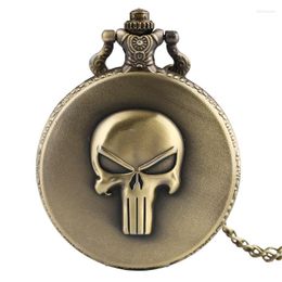 Pocket Watches Retro 3D Skull Design Quartz Watch Children Pendant Bronze Fob Clock Analog Roman Numerals Dial Gift For Men