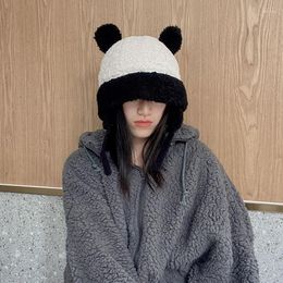 Berets 2023 Sweet Cute Girl Stitching Colour Red Panda Shu Cotton Wool Lei Feng Hat All-match Women's Winter Warm Fashion Beanie