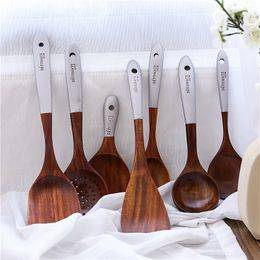 Parti di pentole Set di utensili da cucina in legno massello Spatola ecologica in teak Paletta per riso Protezione ambientale Stoviglie Forniture per la cucina domestica 230217