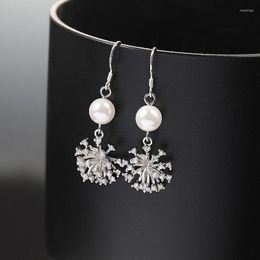 Dangle Earrings Cubic Zircon Snowflake For Women Wedding Party High Quality White Pearl Earring Jewellery Christmas Gift LE1478