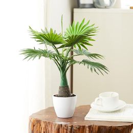 Decorative Flowers 40cm Artificial Palm Tree Tropical Plants Fake Potted Branch Silk Leaves 8 Heads Desktop Bonsai For Home Office