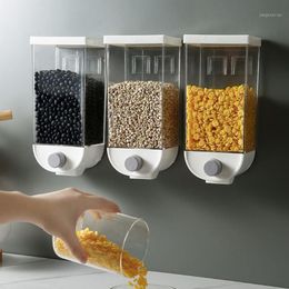 Storage Bottles & Jars Wall Mounted Beans Tool With Cover Box Easy Press- Kitchen Container Cereal Dispenser Oatmeal1