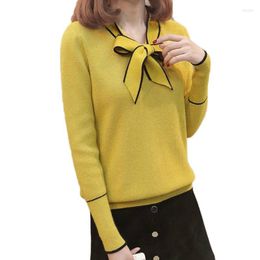 Women's Sweaters PEONFLY Elegant Bow Winter Pullovers Sweater Women Jumper 2023 Korean Long Sleeve Knitted Tops Female Yellow Red Ladies