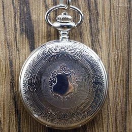 Pocket Watches Fashion Silver Shield Mechanical Watch With Pendant Chain Roman Number Hand Wind Fob Gift Box