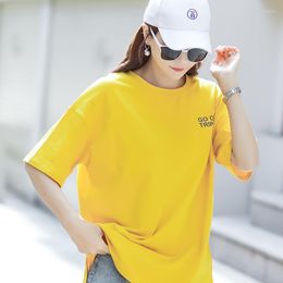 Women's T Shirts Plus Size White Letter Print Long Summer Women Loose Slit Femme Tops Cotton Tshirt Short Sleeve Ladies T-shirt