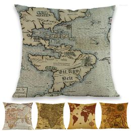 Pillow Retro Style Old Vintage World Nautical Map Home Decoration Cover Sofa Room Chair Car Linen Cotton Throw Case