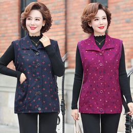 Women's Vests Spring Autumn Women Waistcoat Jacket Fashion Slim Mother Print Sleeveless Coat Plus Size Single-breasted Casual Female Vest